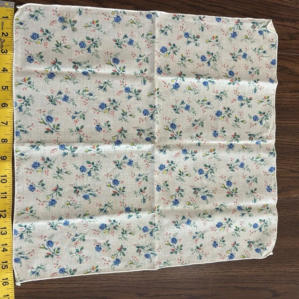 Vintage Floral Cloth Napkins Set Of 8 Blue Rose Country Table Cottage Decor